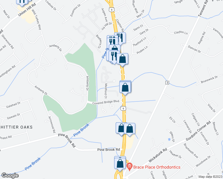 map of restaurants, bars, coffee shops, grocery stores, and more near 216 Medford Court in Manalapan Township