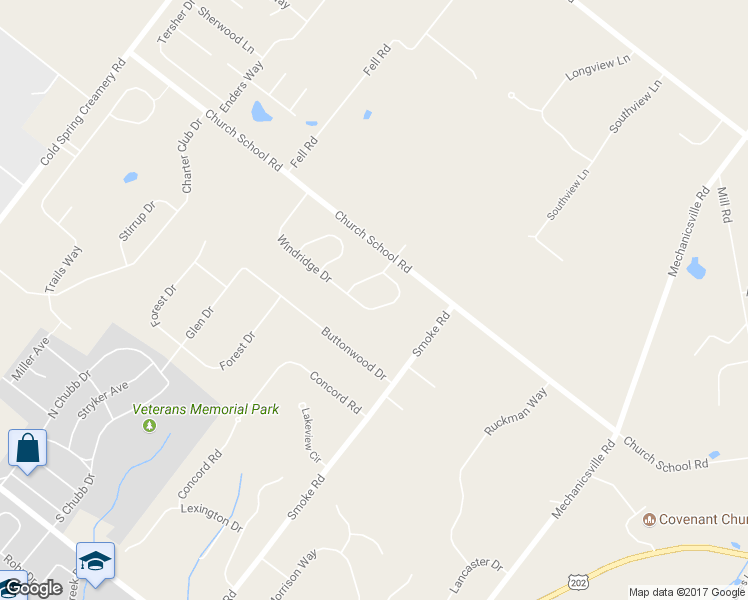 map of restaurants, bars, coffee shops, grocery stores, and more near 3576 Windridge Drive in Doylestown