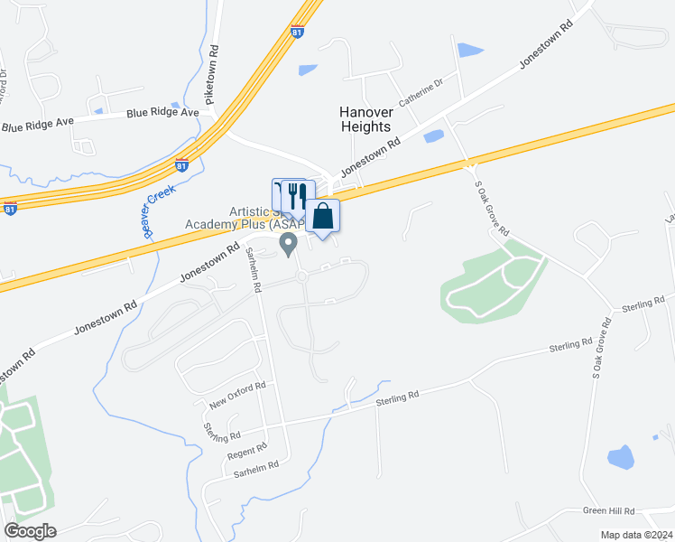 map of restaurants, bars, coffee shops, grocery stores, and more near 230 Buckley Drive in Harrisburg