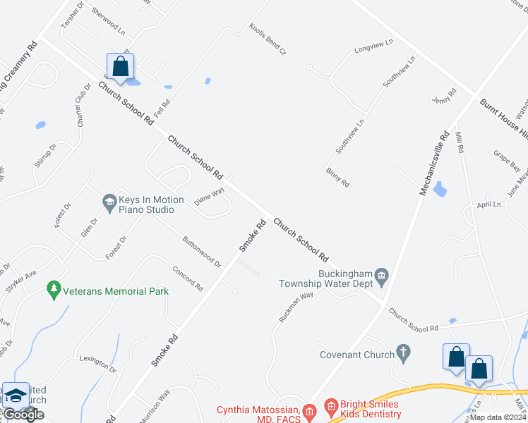 map of restaurants, bars, coffee shops, grocery stores, and more near 3536 Church School Road in Doylestown