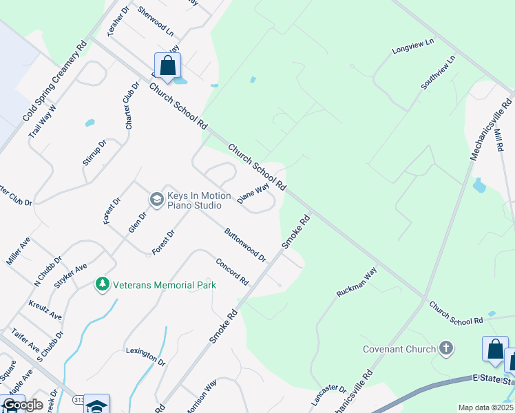 map of restaurants, bars, coffee shops, grocery stores, and more near 3576 Windridge Drive in Doylestown