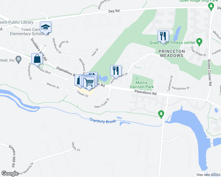 map of restaurants, bars, coffee shops, grocery stores, and more near 277 Deer Creek Drive in Plainsboro Township