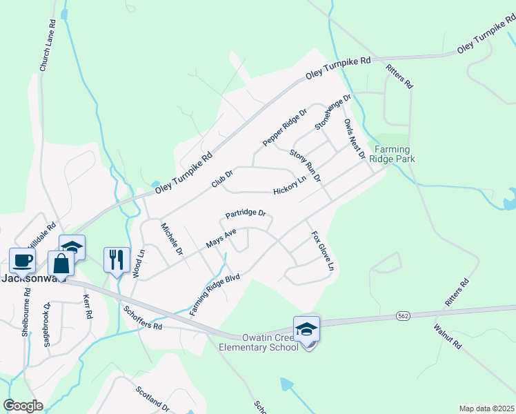 map of restaurants, bars, coffee shops, grocery stores, and more near 4824 Partridge Drive in Reading