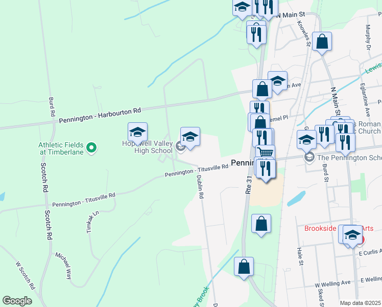map of restaurants, bars, coffee shops, grocery stores, and more near 259 Pennington - Titusville Road in Pennington