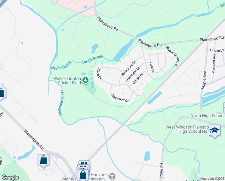map of restaurants, bars, coffee shops, grocery stores, and more near 6 Dogwood Drive in Plainsboro Township