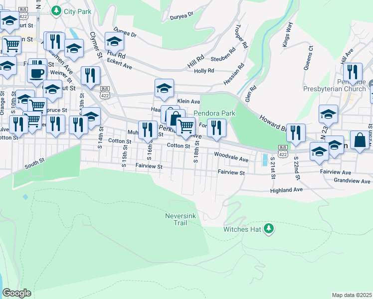 map of restaurants, bars, coffee shops, grocery stores, and more near in Reading