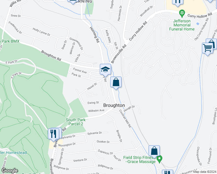 map of restaurants, bars, coffee shops, grocery stores, and more near 5841 Curry Road in Pittsburgh