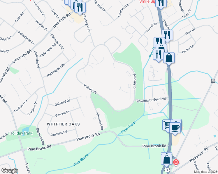 map of restaurants, bars, coffee shops, grocery stores, and more near 131 Amberly Drive in Manalapan Township