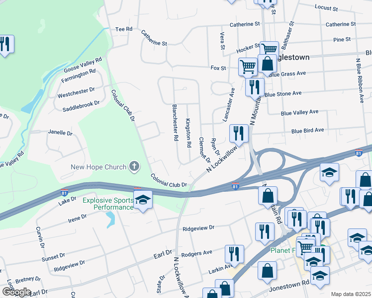 map of restaurants, bars, coffee shops, grocery stores, and more near 514 Kingston Road in Harrisburg