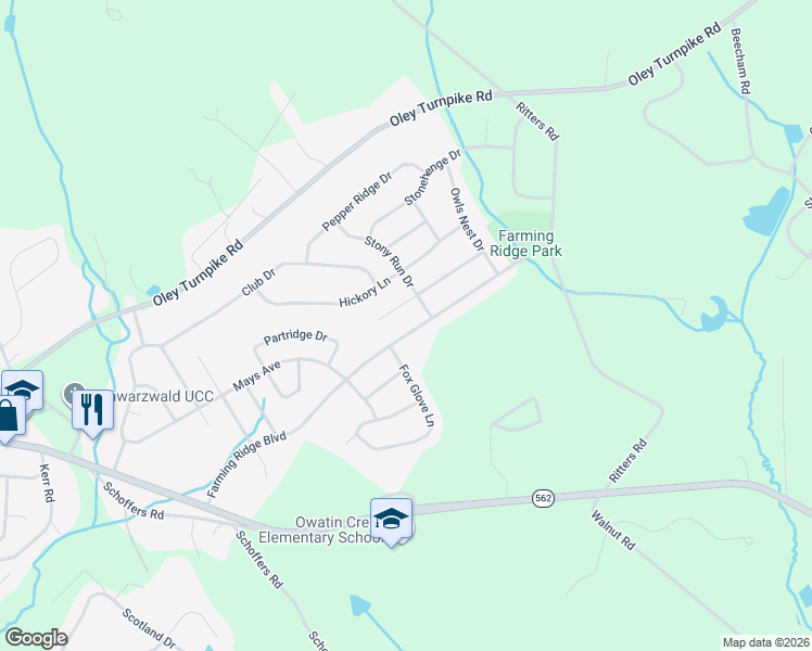 map of restaurants, bars, coffee shops, grocery stores, and more near 5001 Farming Ridge Boulevard in Reading