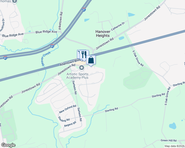 map of restaurants, bars, coffee shops, grocery stores, and more near 221 Buckley Drive in Harrisburg