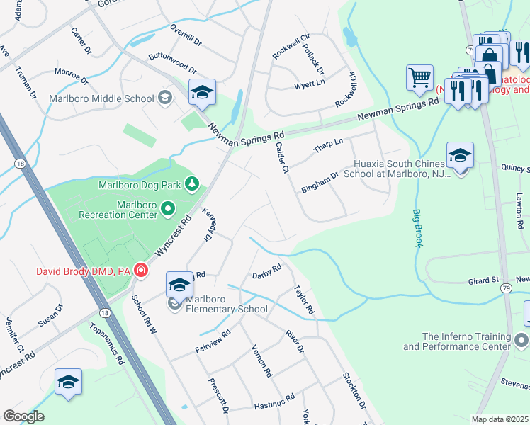 map of restaurants, bars, coffee shops, grocery stores, and more near 3 Municipal Drive in Marlboro