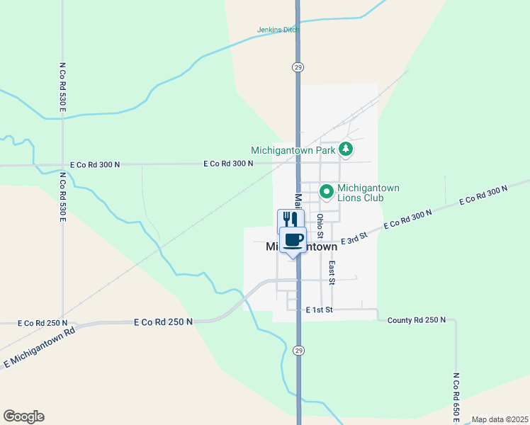 map of restaurants, bars, coffee shops, grocery stores, and more near 206 West 3rd Street in Michigantown