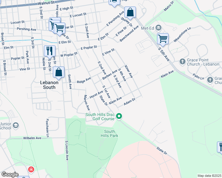 map of restaurants, bars, coffee shops, grocery stores, and more near 1001 South 2nd Avenue in Lebanon