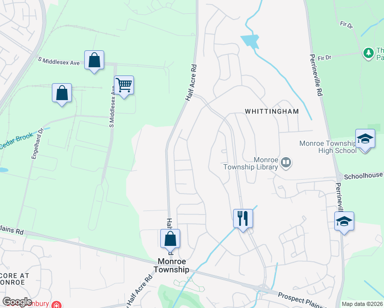 map of restaurants, bars, coffee shops, grocery stores, and more near 100 Chichester Road in Monroe Township