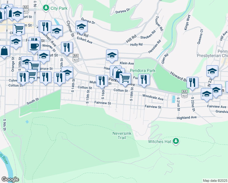 map of restaurants, bars, coffee shops, grocery stores, and more near 1646 Cotton Street in Reading