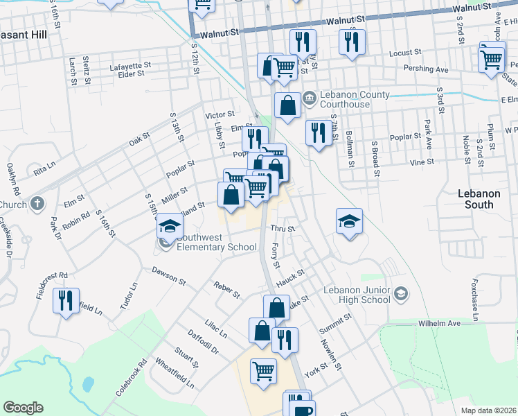 map of restaurants, bars, coffee shops, grocery stores, and more near 837 Quentin Road in Lebanon