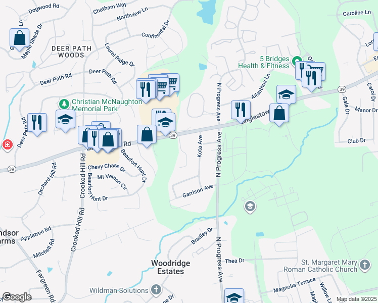 map of restaurants, bars, coffee shops, grocery stores, and more near 100 Holly Hills Drive in Harrisburg