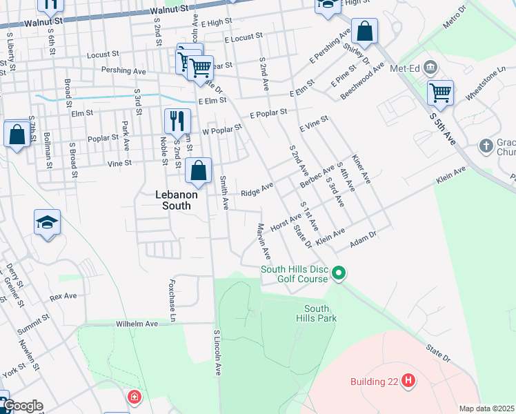 map of restaurants, bars, coffee shops, grocery stores, and more near 910 Daniels Street in Lebanon