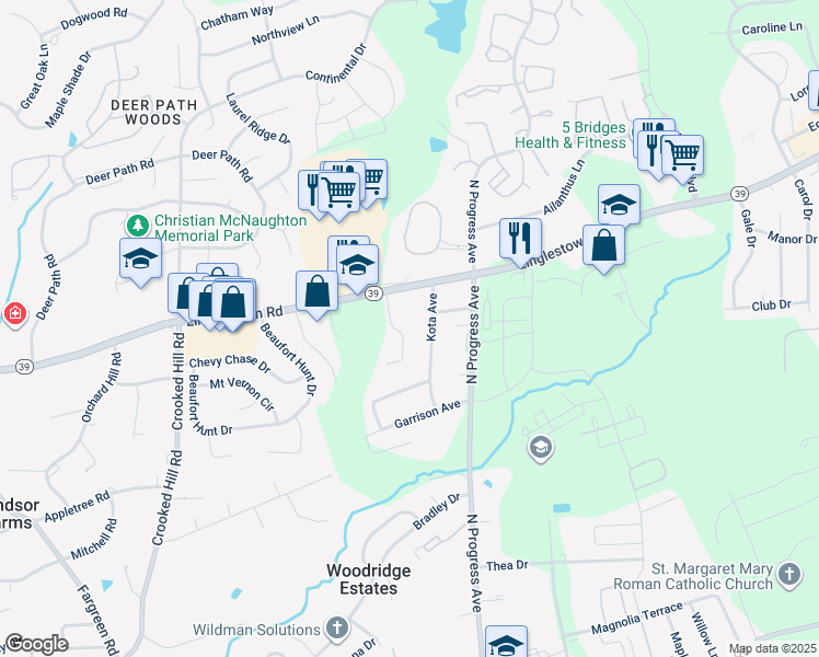 map of restaurants, bars, coffee shops, grocery stores, and more near 100 Holly Hills Drive in Harrisburg