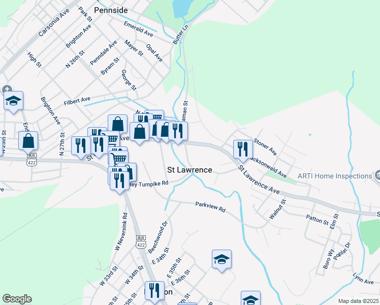 map of restaurants, bars, coffee shops, grocery stores, and more near 19 Bingaman Street in Reading
