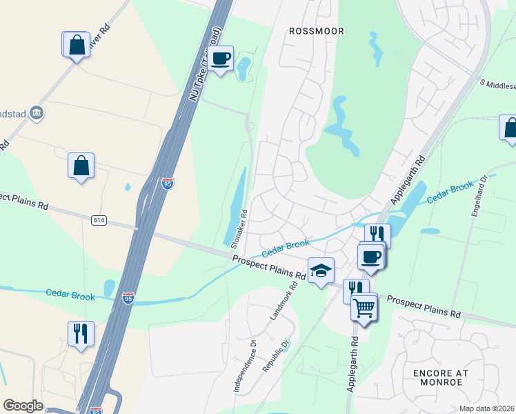 map of restaurants, bars, coffee shops, grocery stores, and more near 472O Rockport Way in Monroe Township