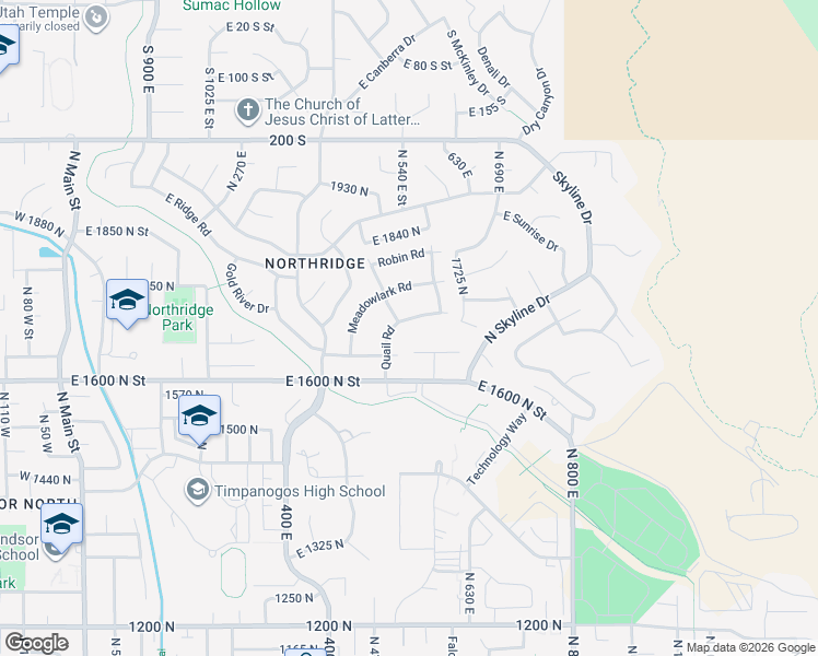 map of restaurants, bars, coffee shops, grocery stores, and more near 560 East 1640 North Street in Orem