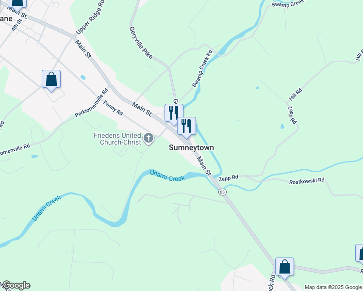 map of restaurants, bars, coffee shops, grocery stores, and more near 3211 Main Street in Green Lane