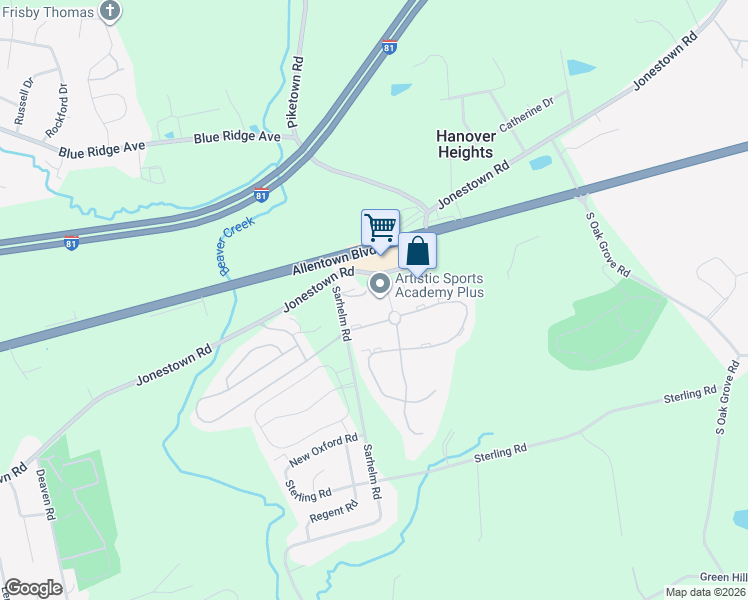 map of restaurants, bars, coffee shops, grocery stores, and more near 20 Bradford Boulevard in Harrisburg
