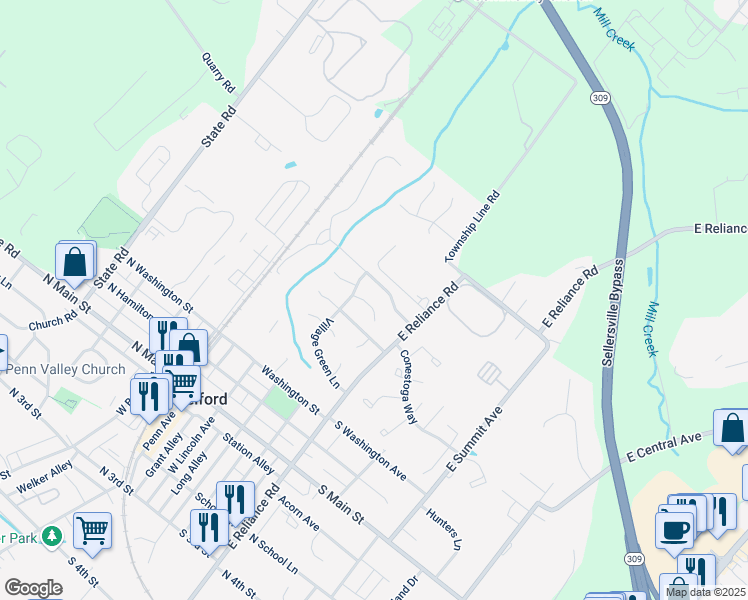 map of restaurants, bars, coffee shops, grocery stores, and more near 72 Whethersfield Circle in Telford