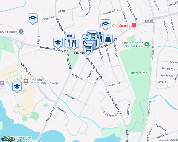 map of restaurants, bars, coffee shops, grocery stores, and more near 21 Lindy Lane in Middletown Township
