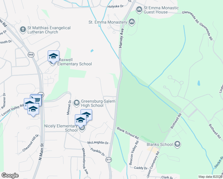 map of restaurants, bars, coffee shops, grocery stores, and more near 133 Beechwood Drive in Greensburg