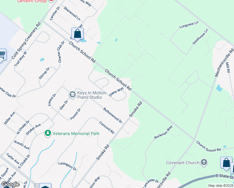 map of restaurants, bars, coffee shops, grocery stores, and more near 4043 Diane Way in Doylestown