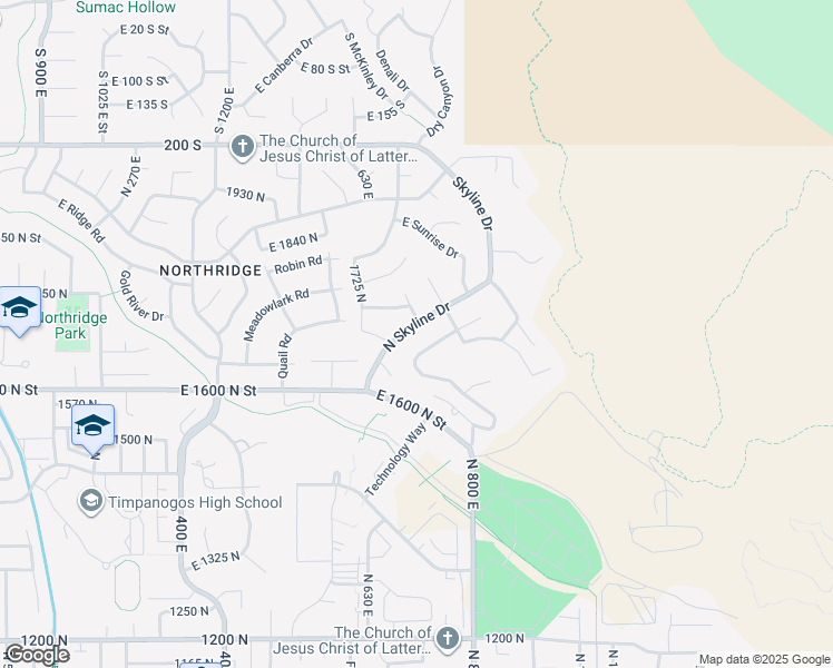 map of restaurants, bars, coffee shops, grocery stores, and more near 1701 Skyline Drive in Orem