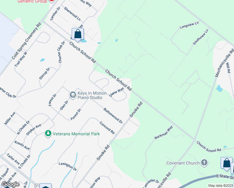 map of restaurants, bars, coffee shops, grocery stores, and more near 4043 Diane Way in Doylestown