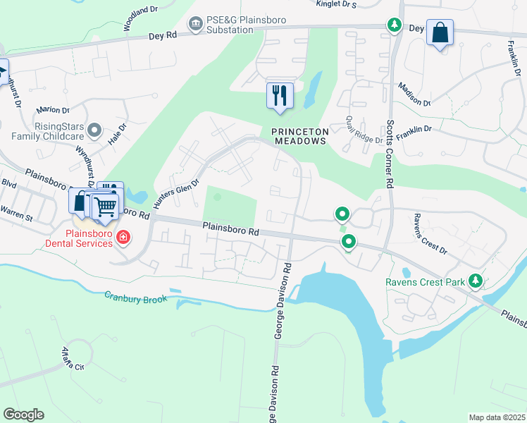 map of restaurants, bars, coffee shops, grocery stores, and more near 7908 Tamarron Drive in Plainsboro Township