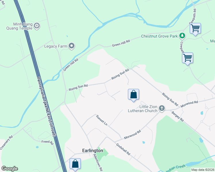 map of restaurants, bars, coffee shops, grocery stores, and more near 873 Rising Sun Road in Telford