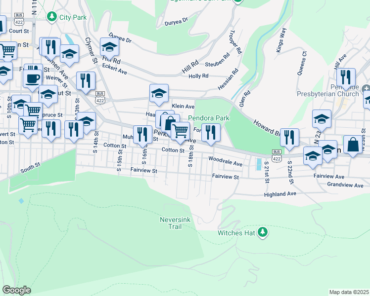 map of restaurants, bars, coffee shops, grocery stores, and more near 1753 Cotton St in Reading