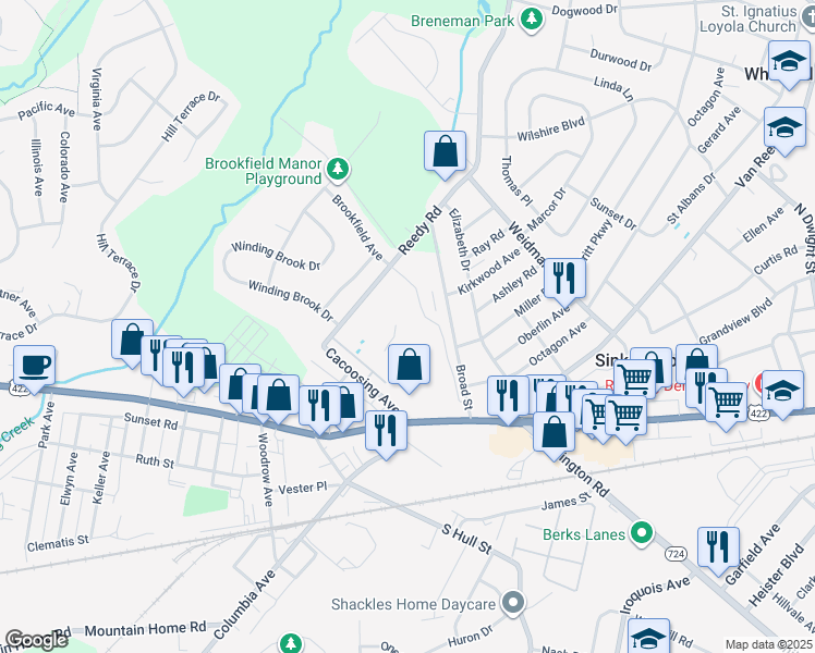 map of restaurants, bars, coffee shops, grocery stores, and more near 3801 Penn Ave in Sinking Spring