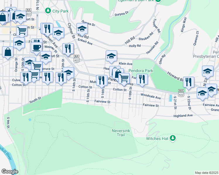 map of restaurants, bars, coffee shops, grocery stores, and more near 1637 Cotton Street in Reading