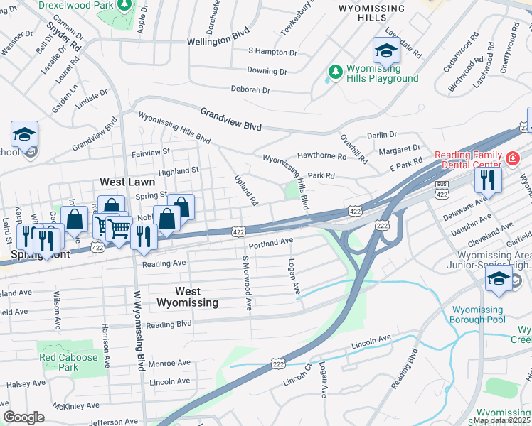 map of restaurants, bars, coffee shops, grocery stores, and more near 4 Northfield Road in Reading