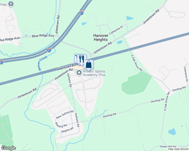 map of restaurants, bars, coffee shops, grocery stores, and more near 239 Buckley Drive in Harrisburg