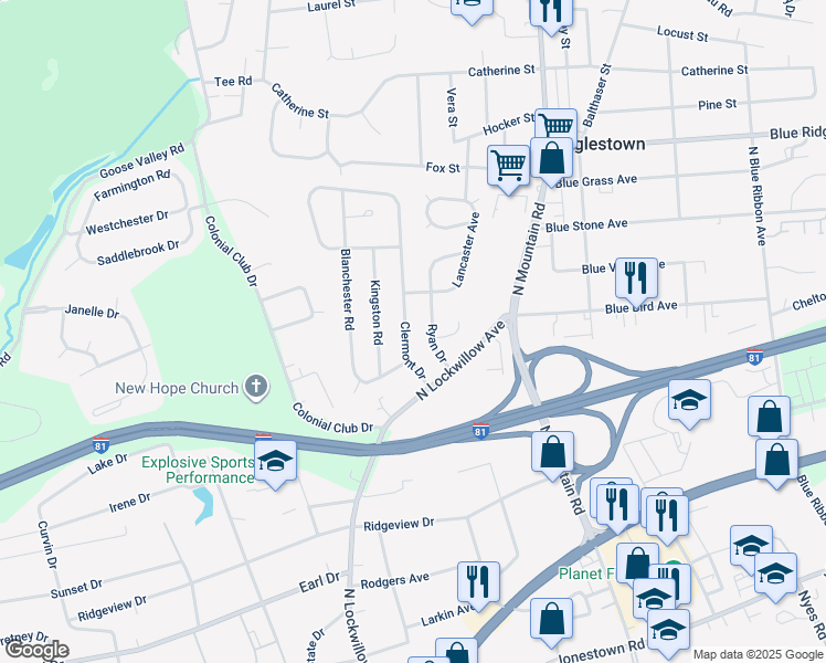 map of restaurants, bars, coffee shops, grocery stores, and more near 513 Clermont Drive in Harrisburg