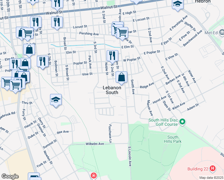 map of restaurants, bars, coffee shops, grocery stores, and more near in Lebanon South