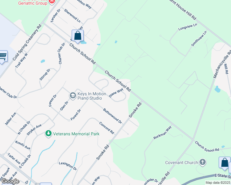 map of restaurants, bars, coffee shops, grocery stores, and more near 4042 Diane Way in Doylestown