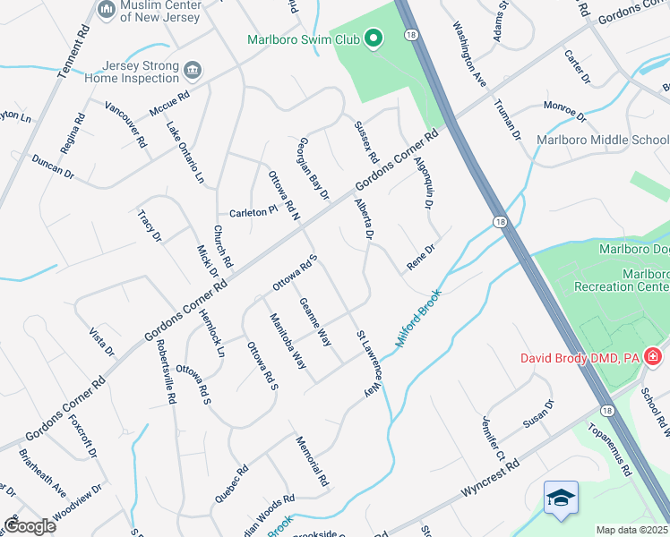 map of restaurants, bars, coffee shops, grocery stores, and more near 3 Pembroke Court in Marlboro