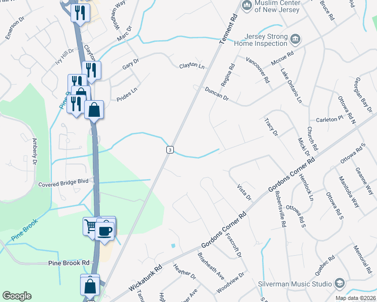 map of restaurants, bars, coffee shops, grocery stores, and more near 517 Tennent Road in Marlboro