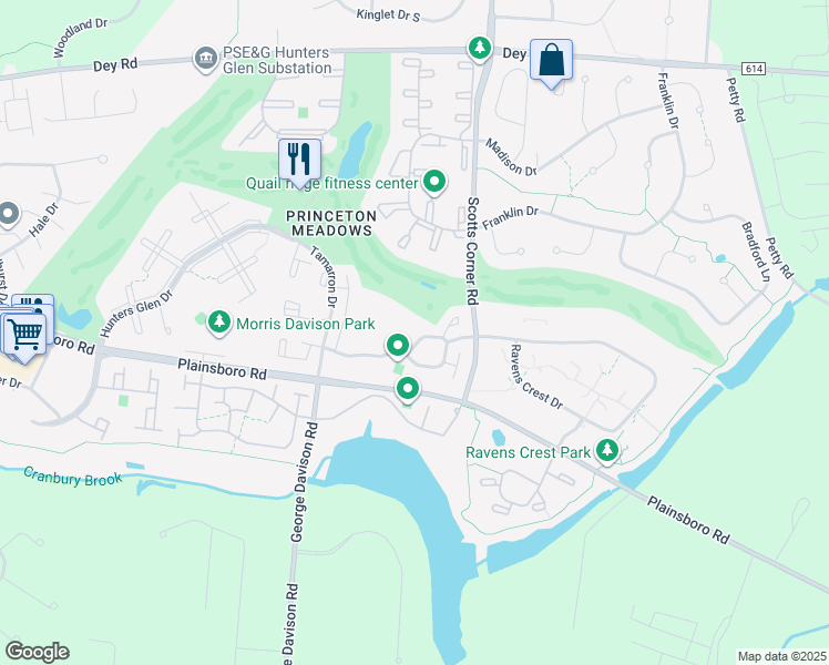 map of restaurants, bars, coffee shops, grocery stores, and more near 64 Hampshire Drive in Plainsboro Township