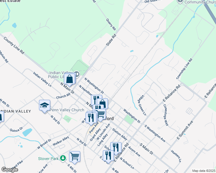 map of restaurants, bars, coffee shops, grocery stores, and more near 210 Crestview Drive in Telford