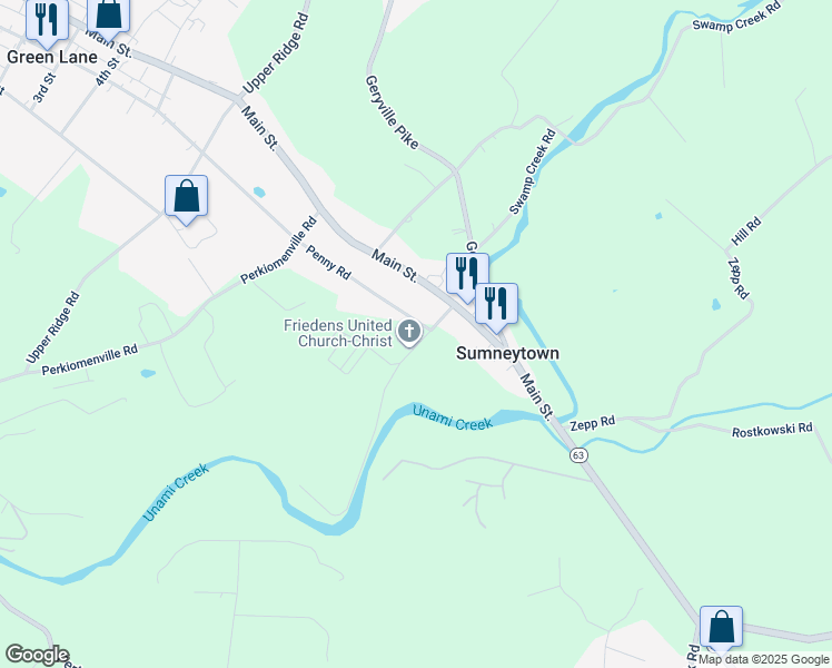 map of restaurants, bars, coffee shops, grocery stores, and more near 3152 Penny Road in Green Lane